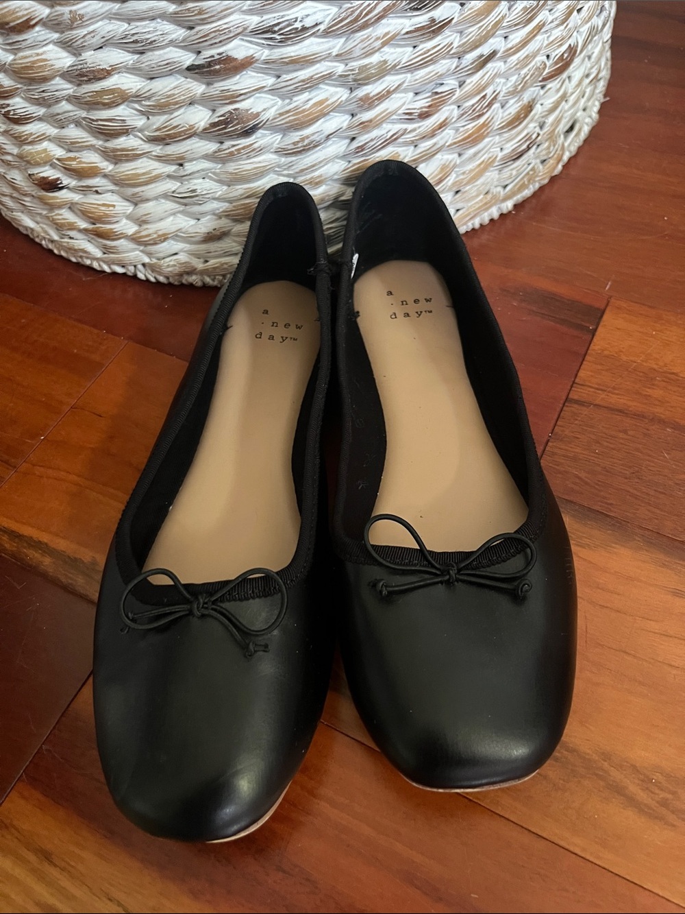 A New Day Black Square-Toe Ballet Flats with Bow